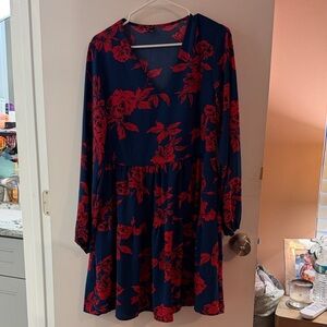 Fancyinn Floral Red and Blue Women's Dress